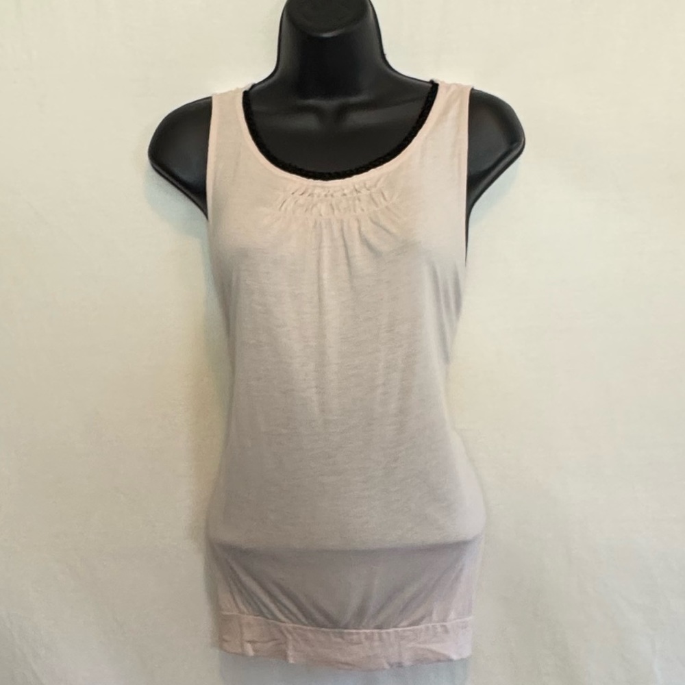 D-117 Loft Light Pink & Black Beaded Sleeveless Pullover Summer Blouse Size M